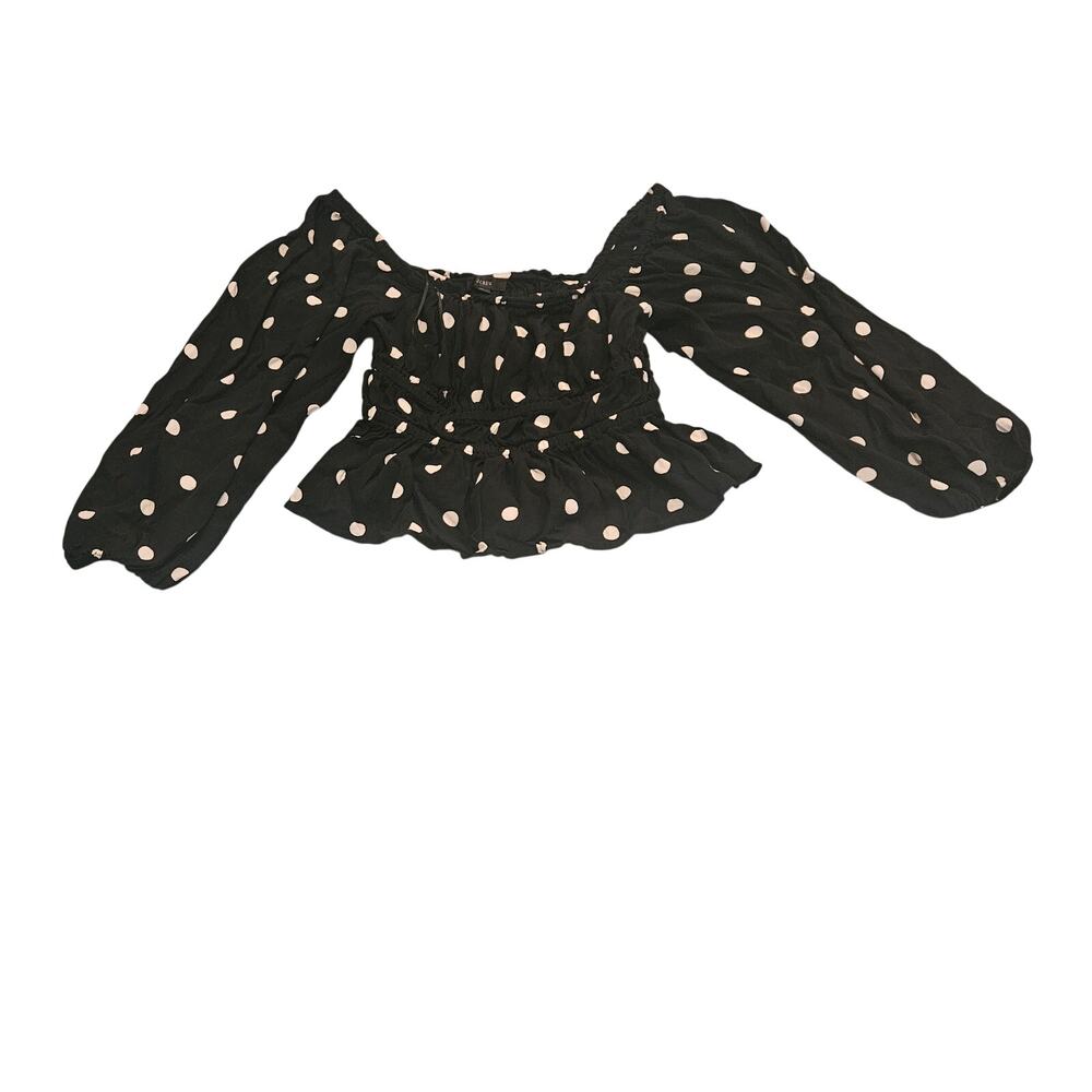 J.Crew Re-Imagined Polka Dot Blouse Women’s XS Black White Peplum Puff Sleeve